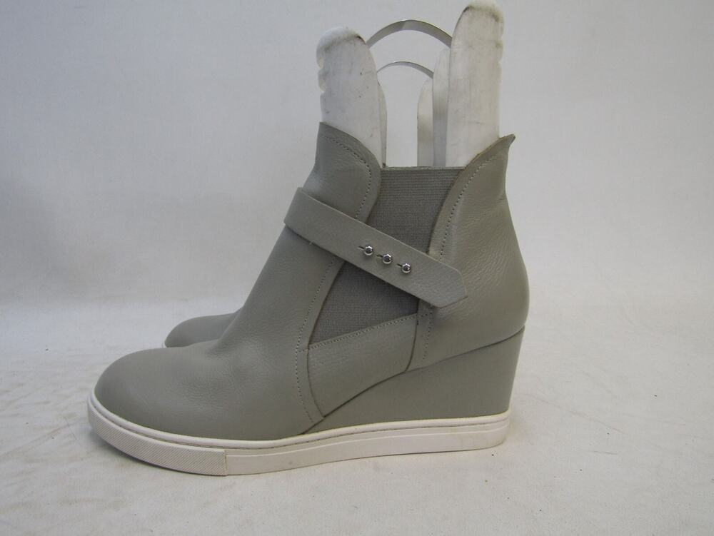 L. Paolo Womens Sz 8 M Gray Leather Wedge Zip Ankle Fashion Boots